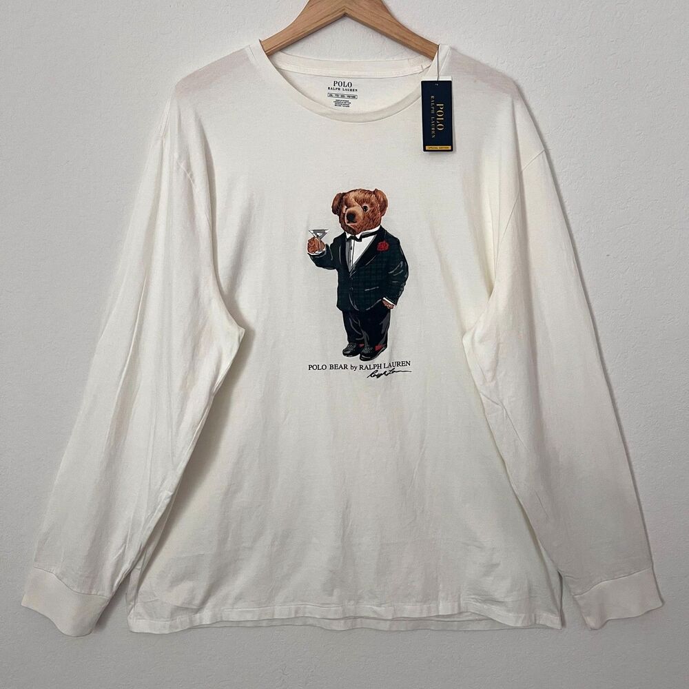 NWT Polo Ralph Lauren Polo Bear Shirt Mens XXL White Long Sleeve Martini Tuxedo